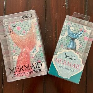 Wink Mermaid Bottle Opener and Wine Stopper Set - Pink and Blue